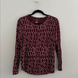 APT 9 Essentials Burgundy and White Patterned Top Size Medium
